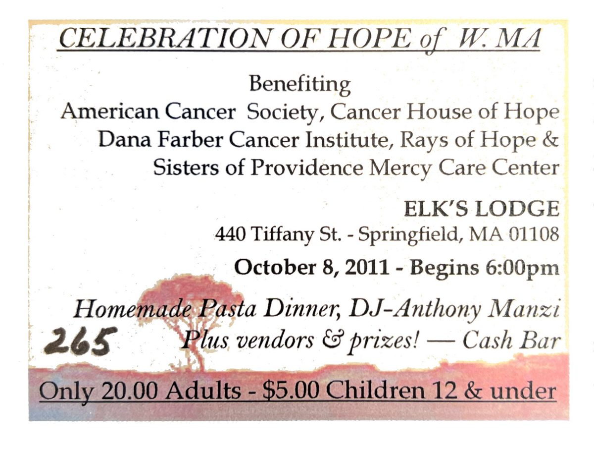 The dinner ticket for the same evening at the Elks Lodge on Tiffany Street.